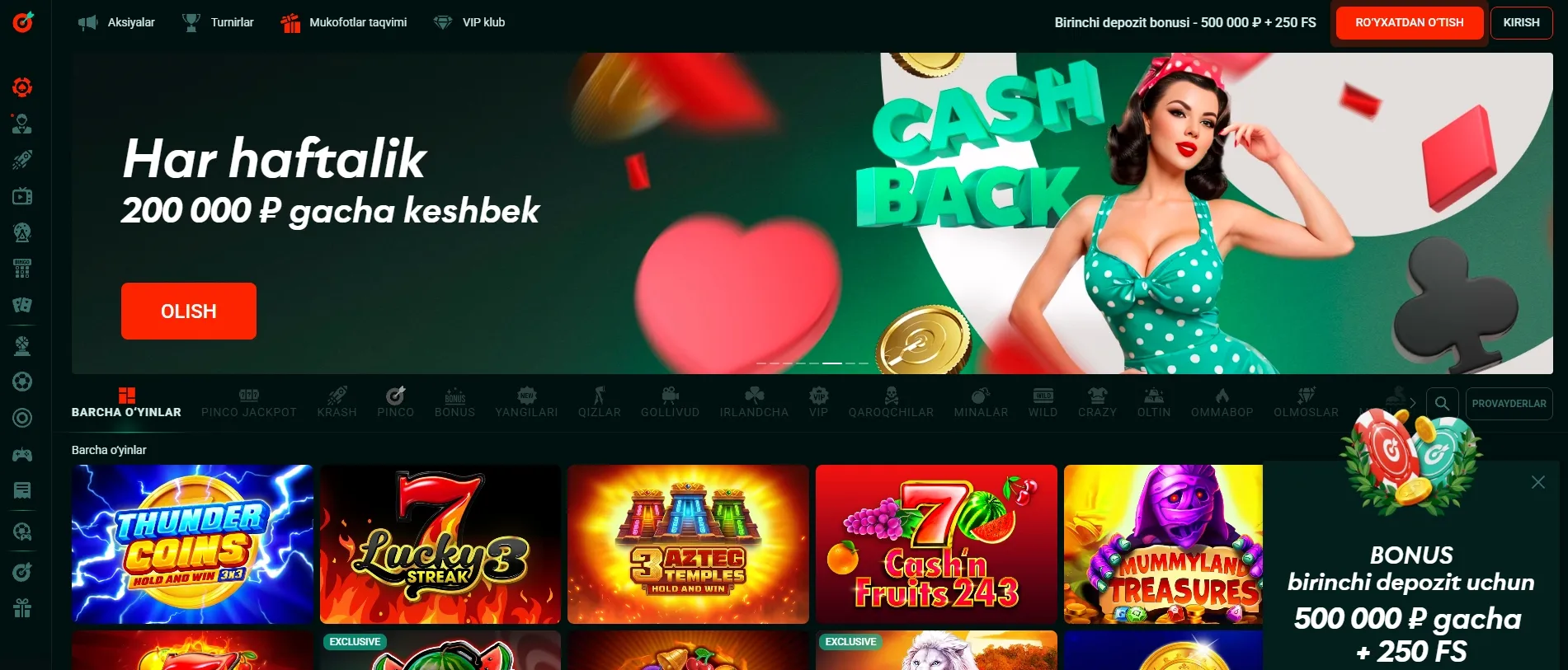 Pinco Casino – 2025-yilda O‘zbekistonda Barcha Platformalarda Siz Bilan!